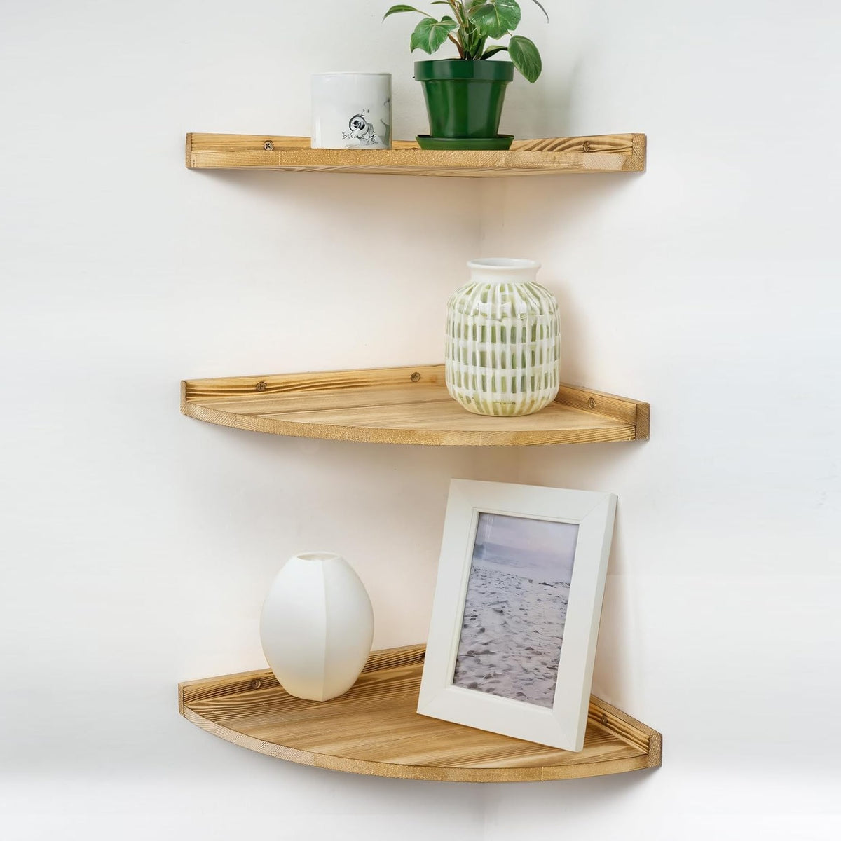Feneri Wooden Corner Wall Shelf