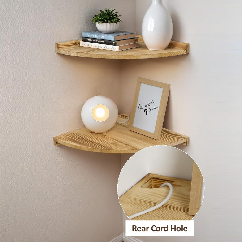 Feneri Wooden Corner Wall Shelf
