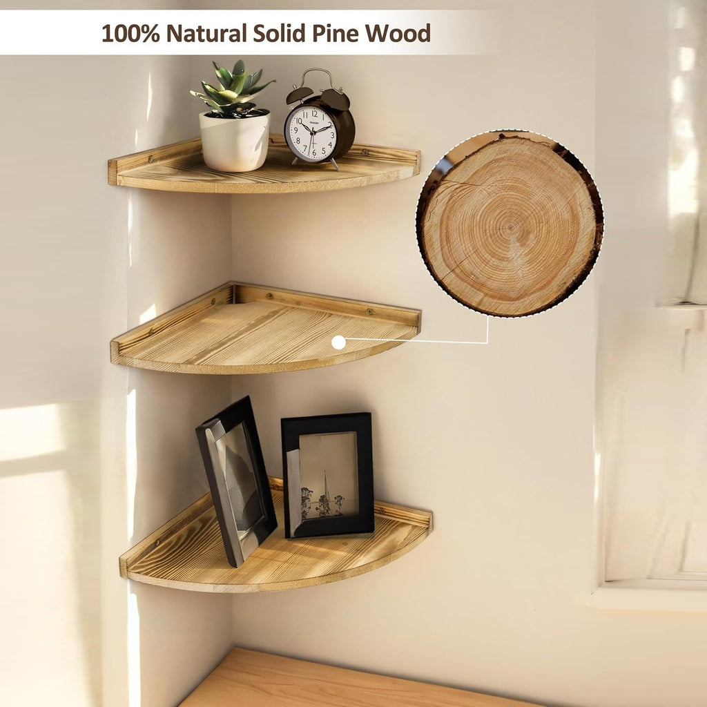 Feneri Wooden Corner Wall Shelf
